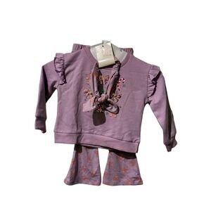 Between Baby Girls Lavender Gingerbread Holiday Sweatshirt Pants Set 24 Months